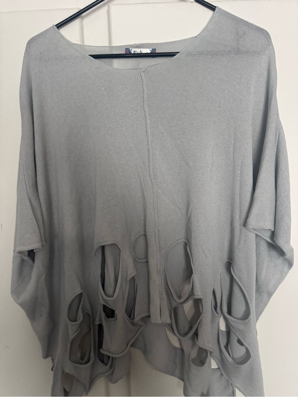 Gray Distressed Cutout Oversized Top
